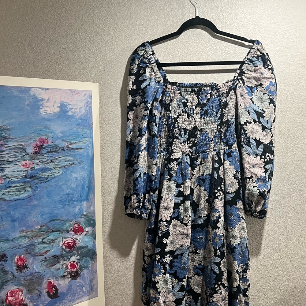 J.Crew Square neck dress- blue floral